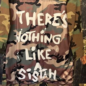 CAMO Trench Coat "There's Nothing Like a SISTAH" Graffiti Jacket Street Wear